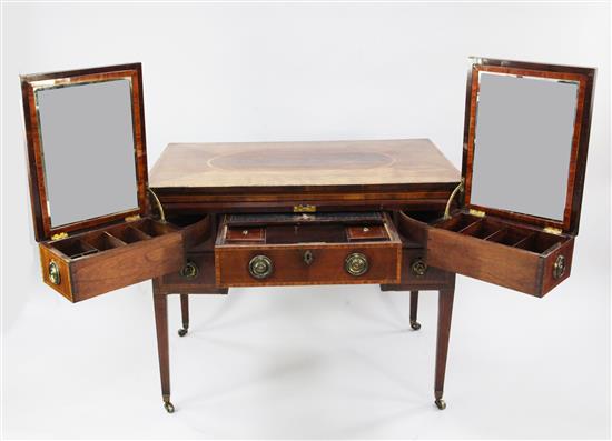 A George III mahogany and tulipwood banded Rudds Table or Reflecting Dressing Table, W.3ft 5.5in.